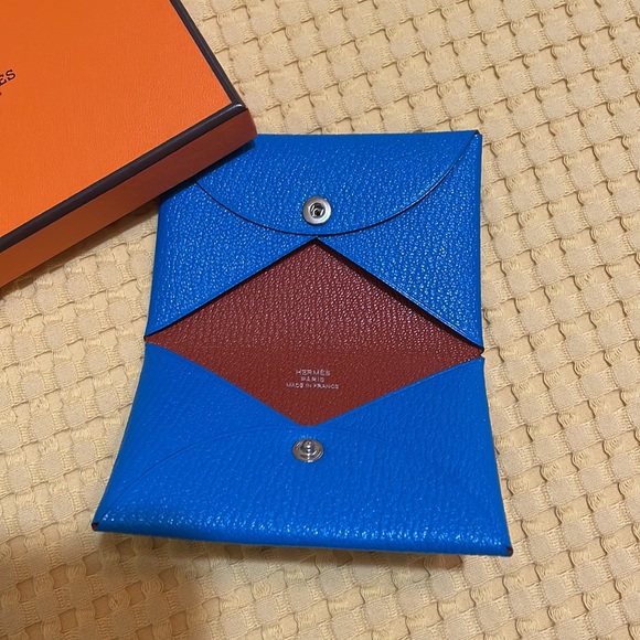 Hermes Calvi card holder Duo color Blue Frida & Fauve - Picture 4 of 5